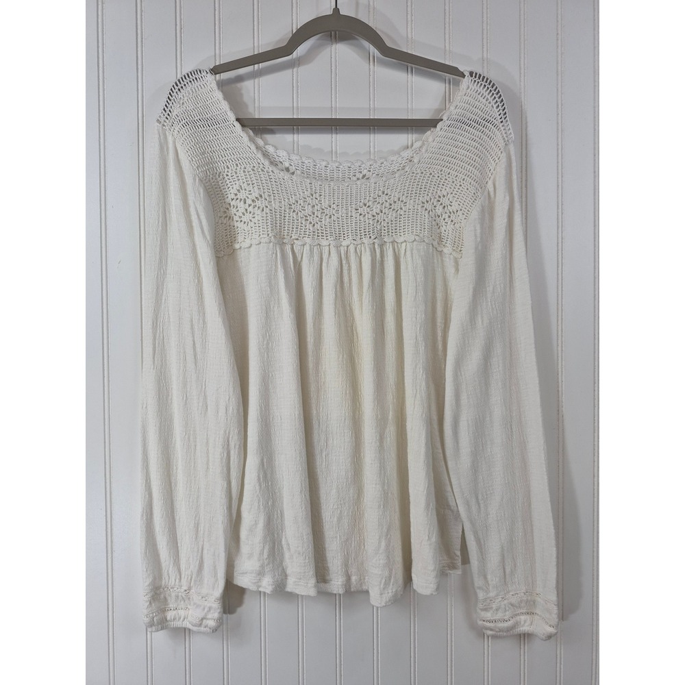 Soft Surroundings Crisp White Crochet Lace Yoke Gauze Peasant Blouse Womens M
